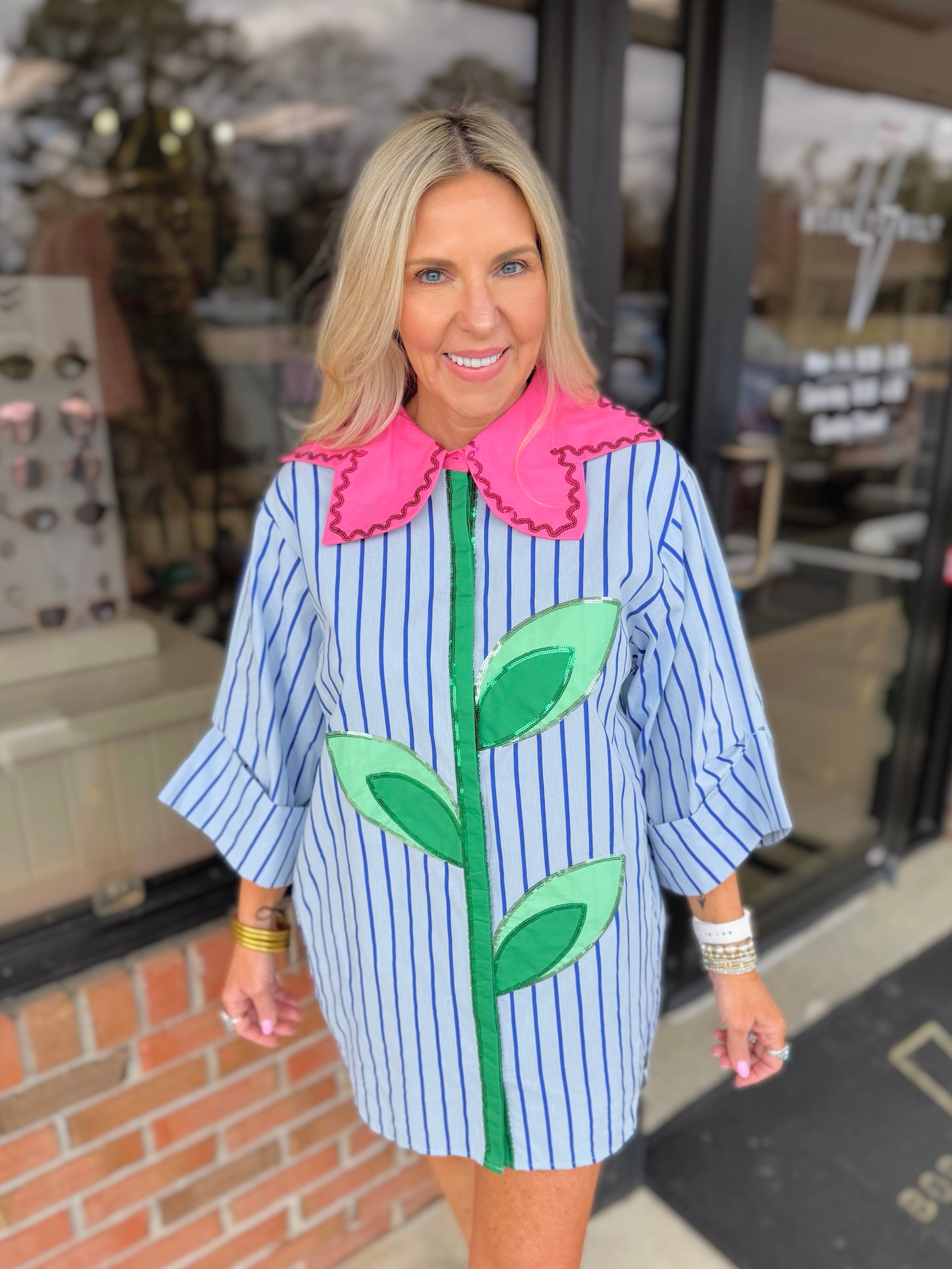 QOS Flower Collar Tunic Dress