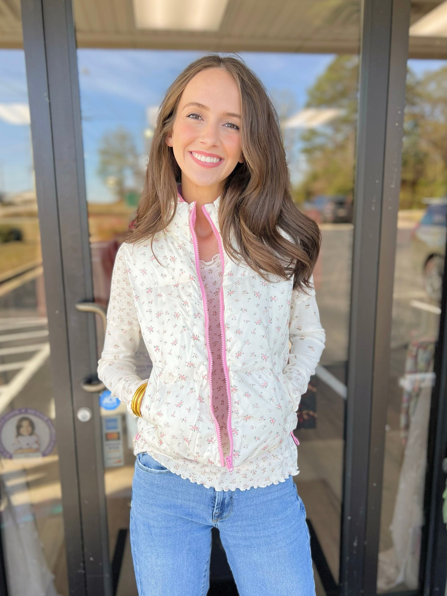 Floral Printed Cropped Puffer Vest