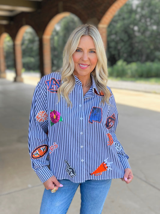 QOS Licensed Auburn Icon Striped Button Down