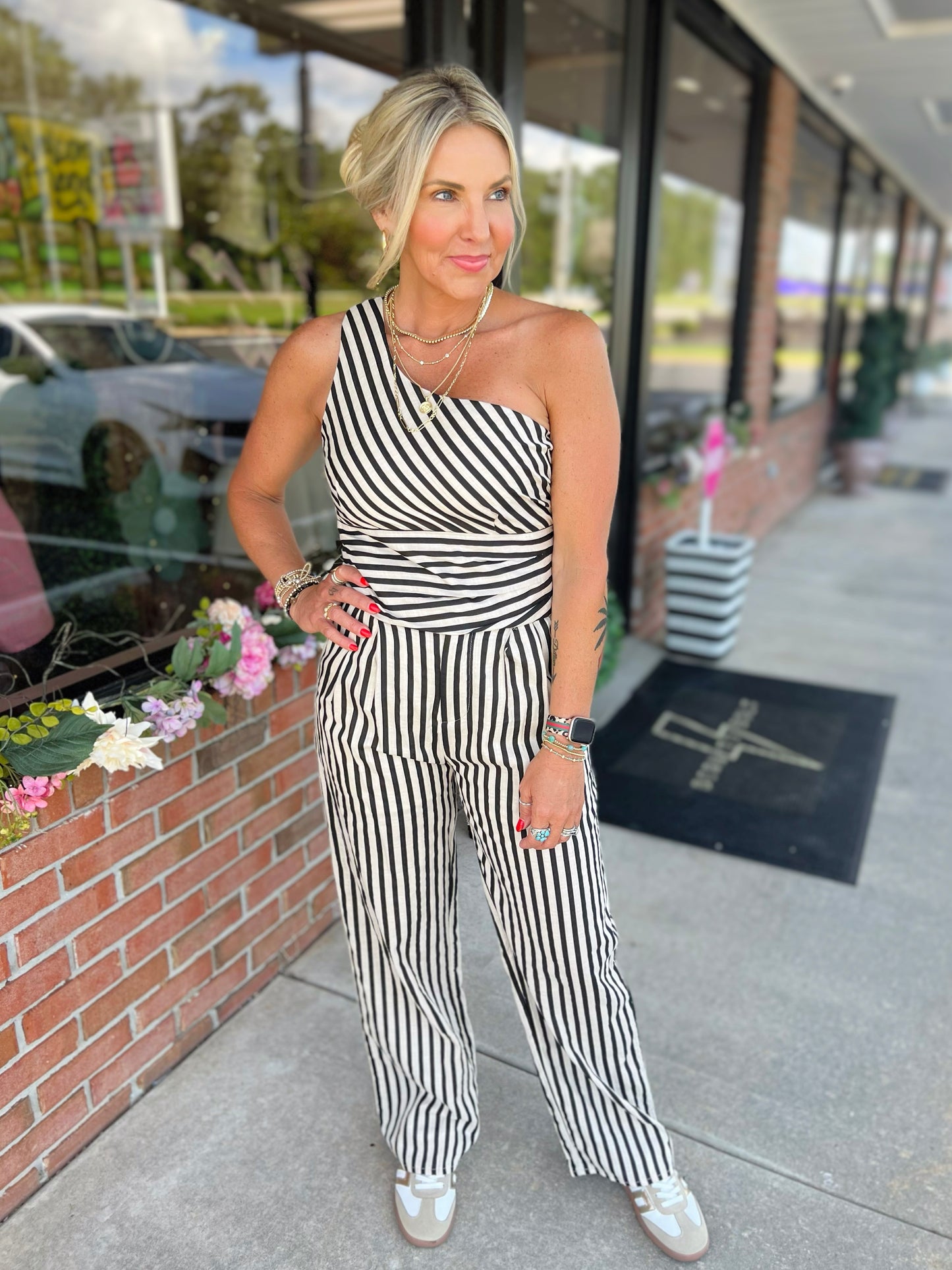 One Shoulder Sleeveless Striped Top