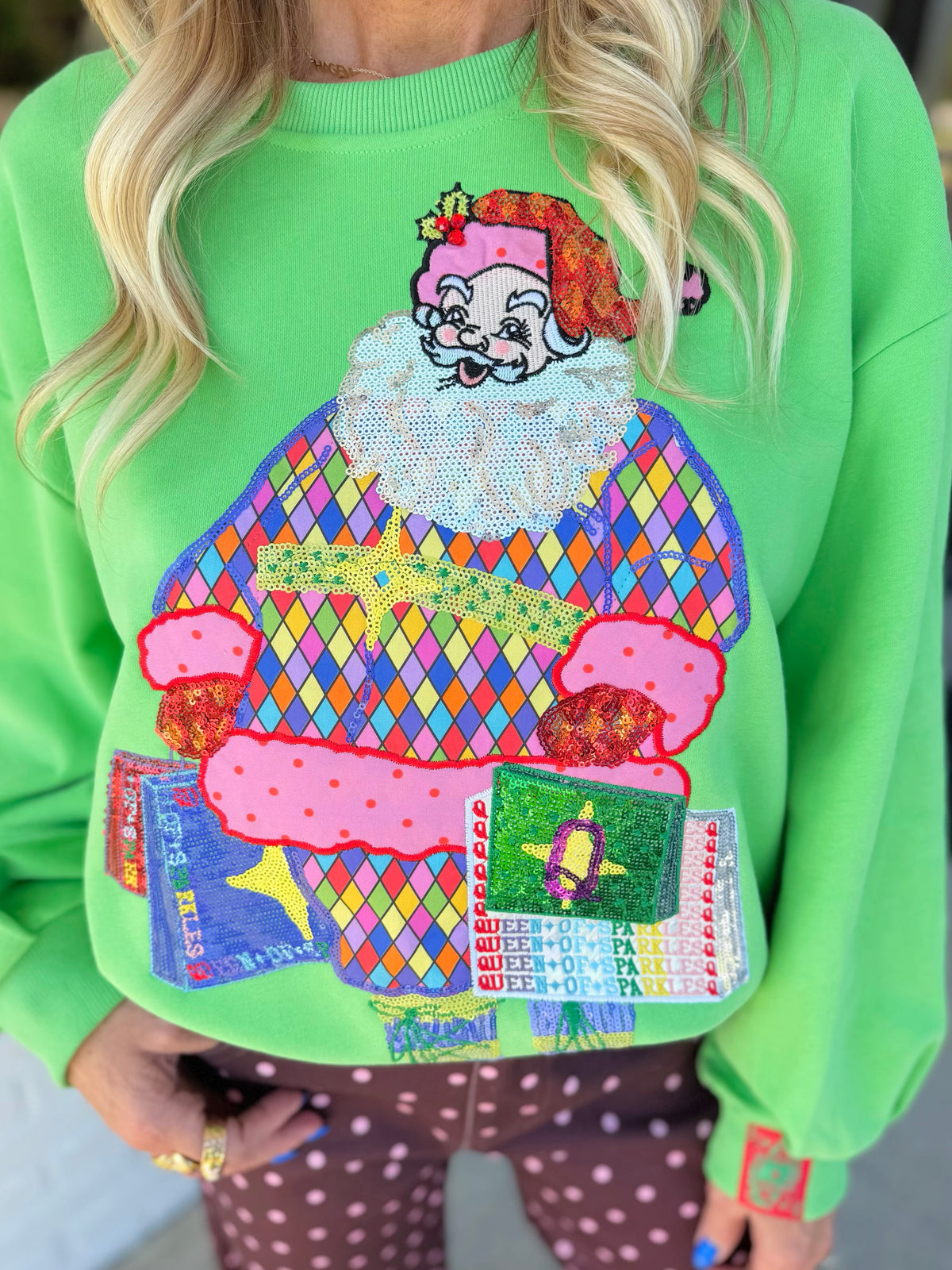 QOS Colorful Shopping Santa Sweatshirt