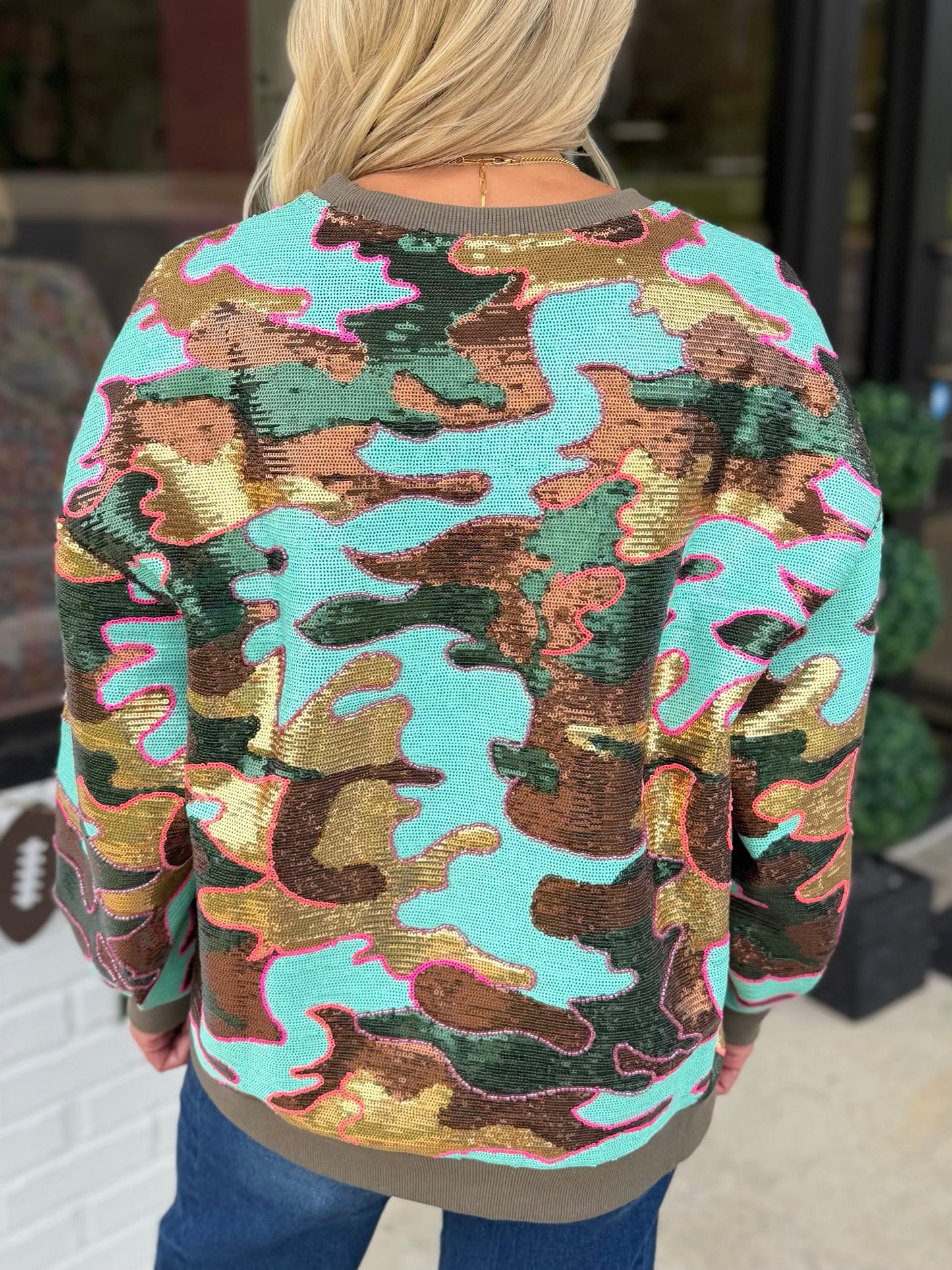 QOS Sequin Camo Queen Card Sweatshirt