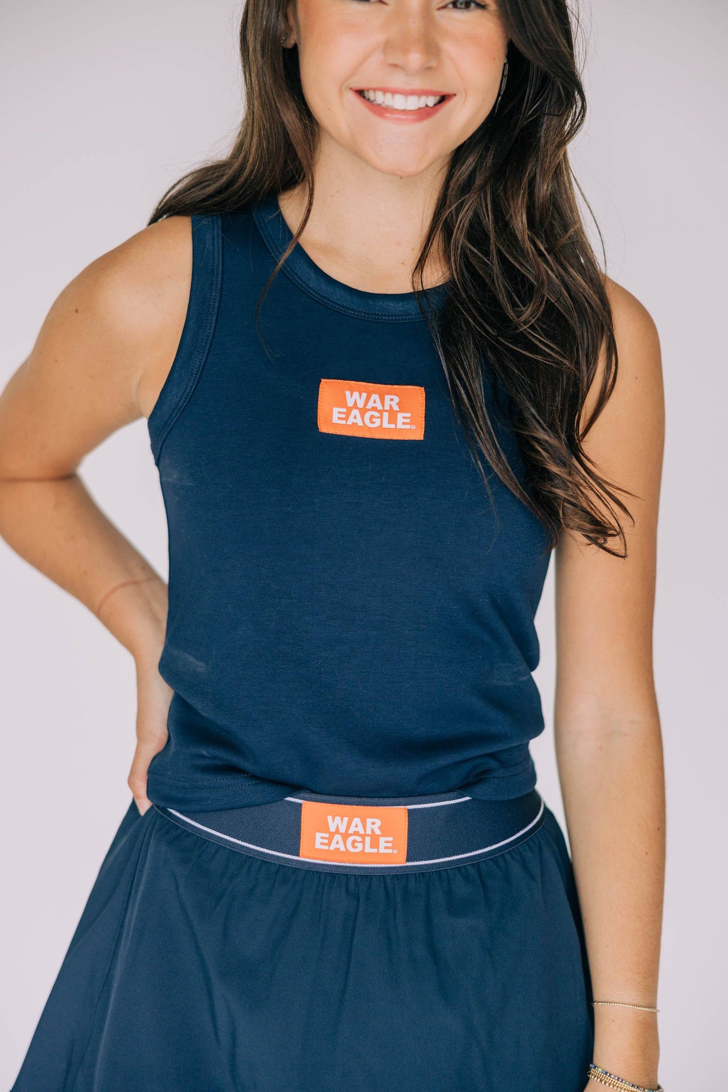 The Alli Airy Tank War Eagle Woven Label | Navy