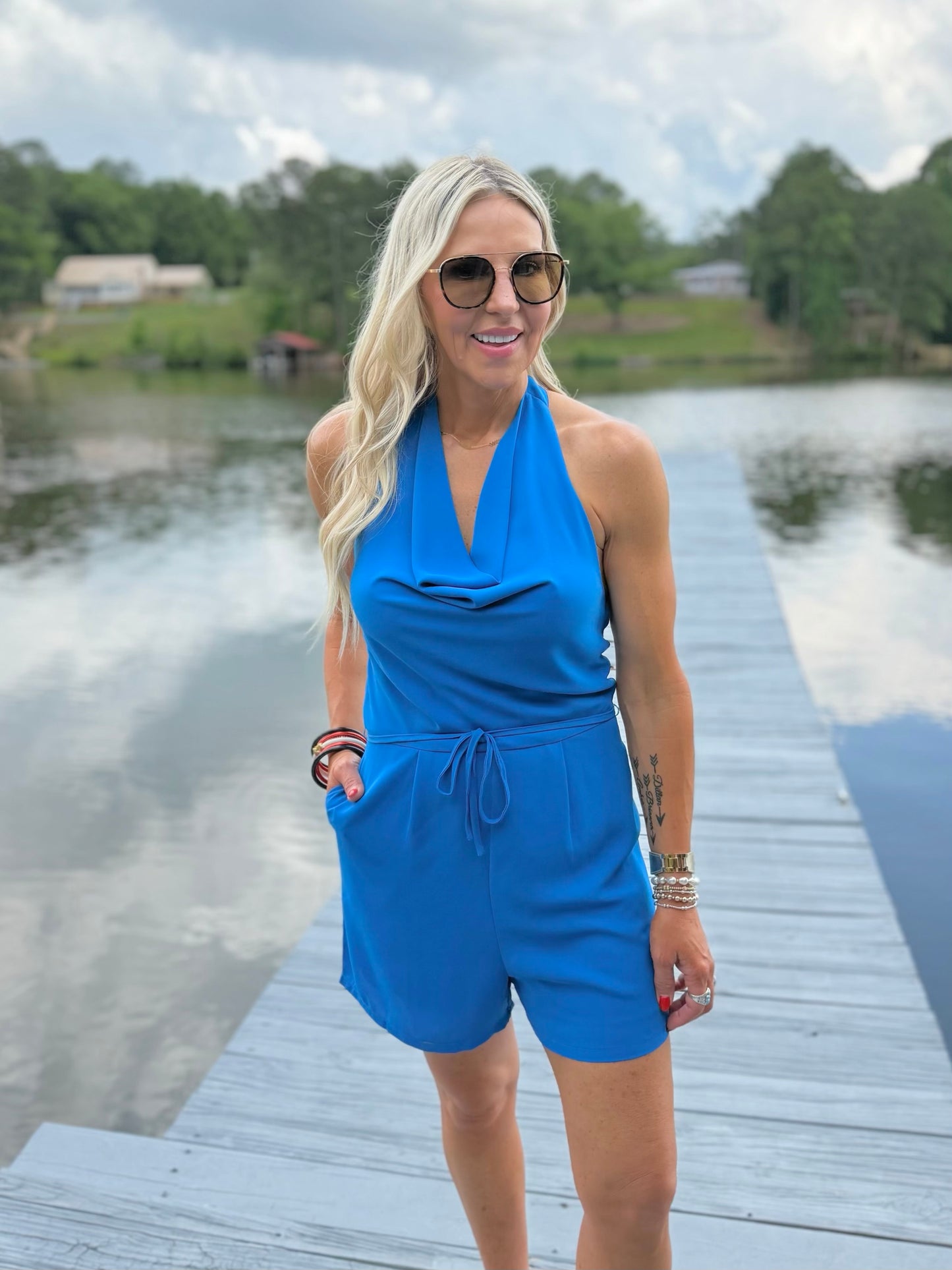 Halter Cowl Neck Romper