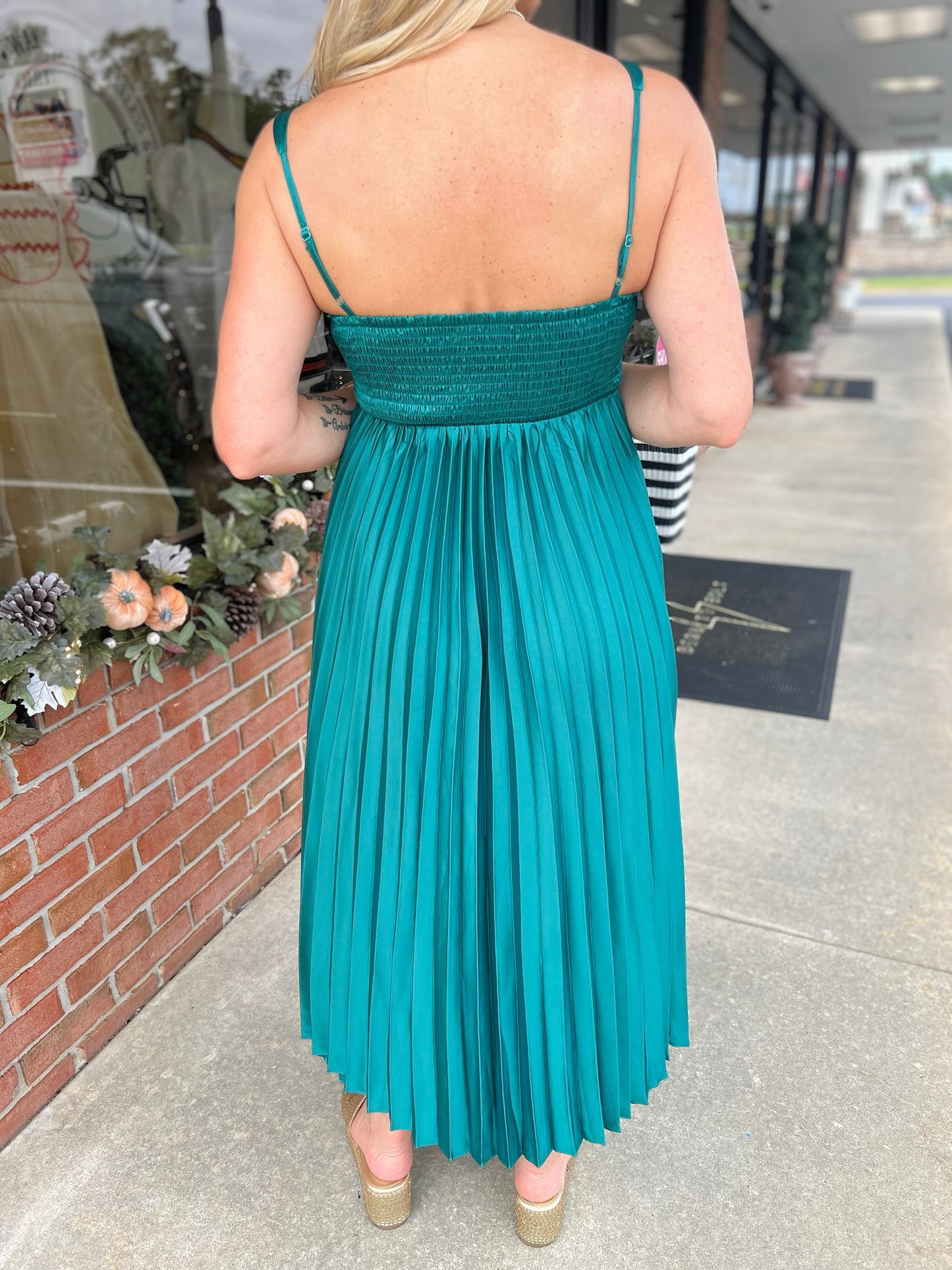 Satin Pleated Midi Dress