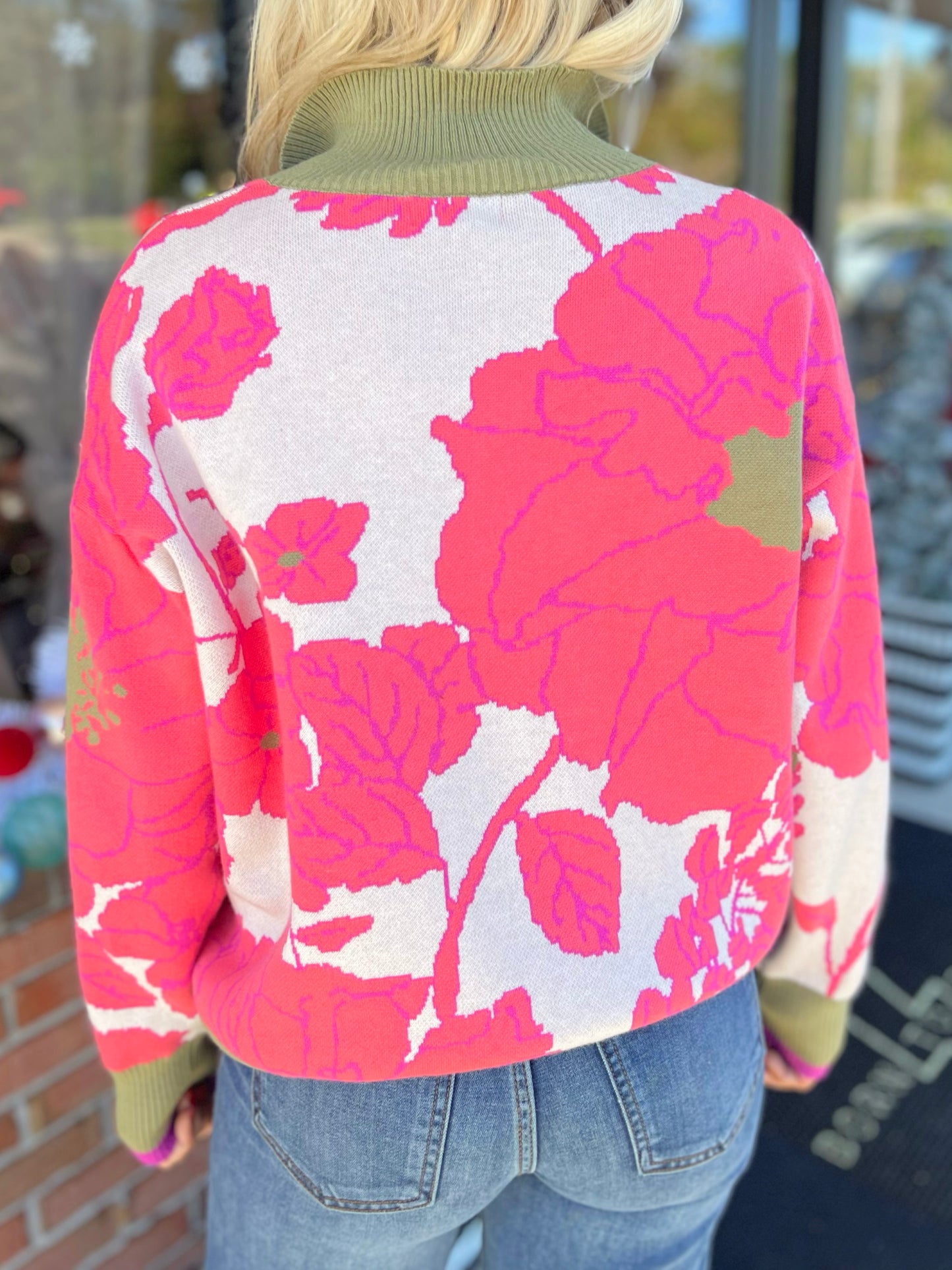 Floral Half Zip Sweater