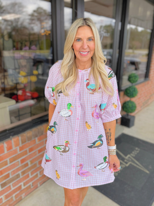 QOS Gingham Scattered Duck Dress