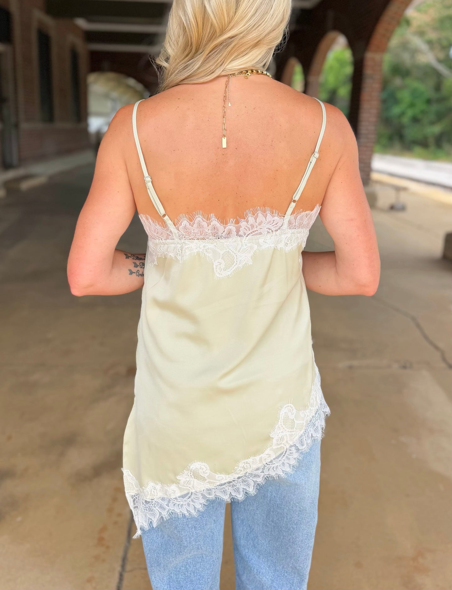 Lace Trim Satin Tank
