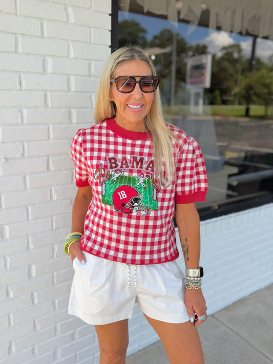 QOS Licensed Bama Gingham Field Sweater Top