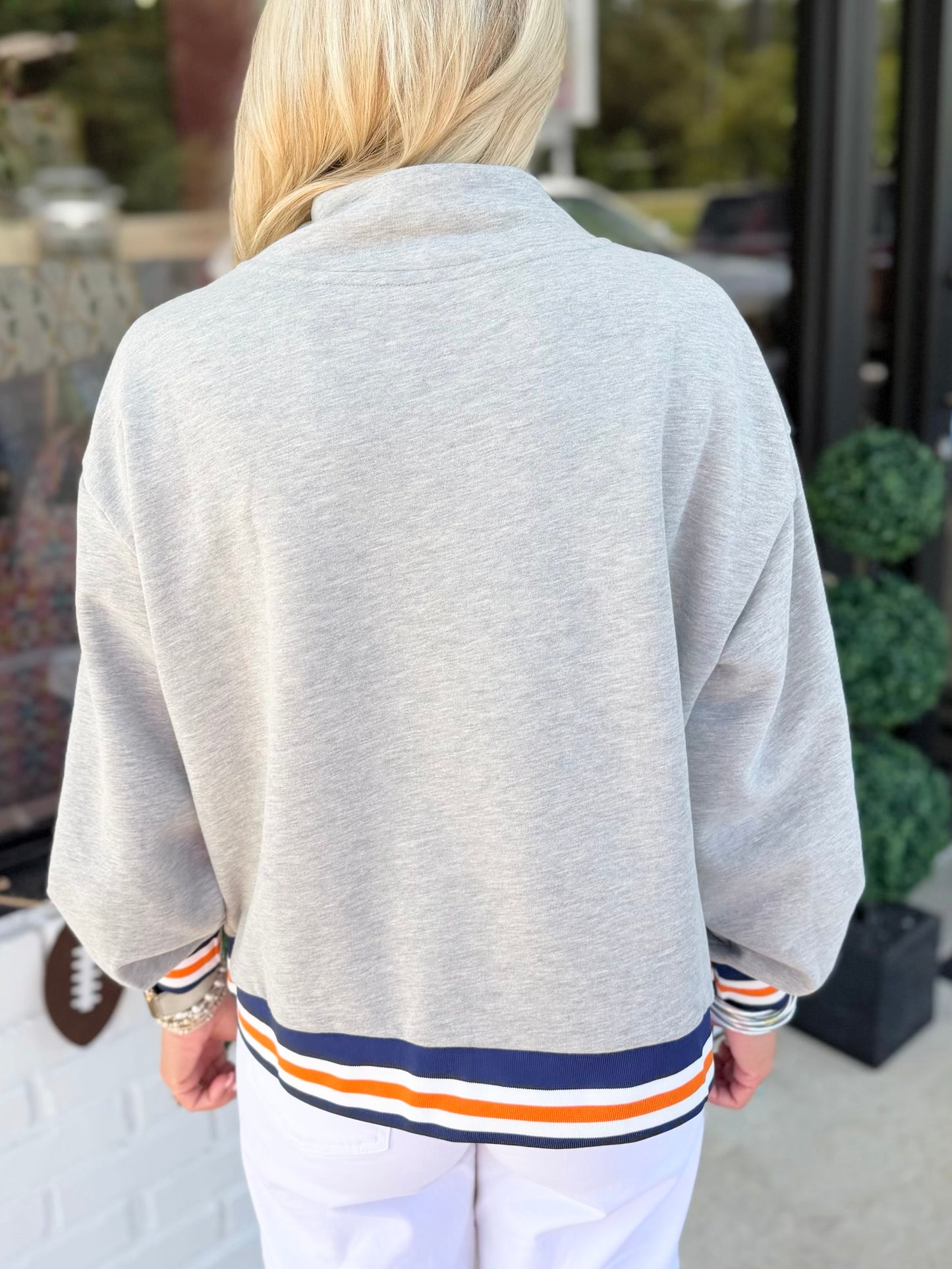 QOS Licensed Auburn Grey Gingham Mock Neck Sweatshirt