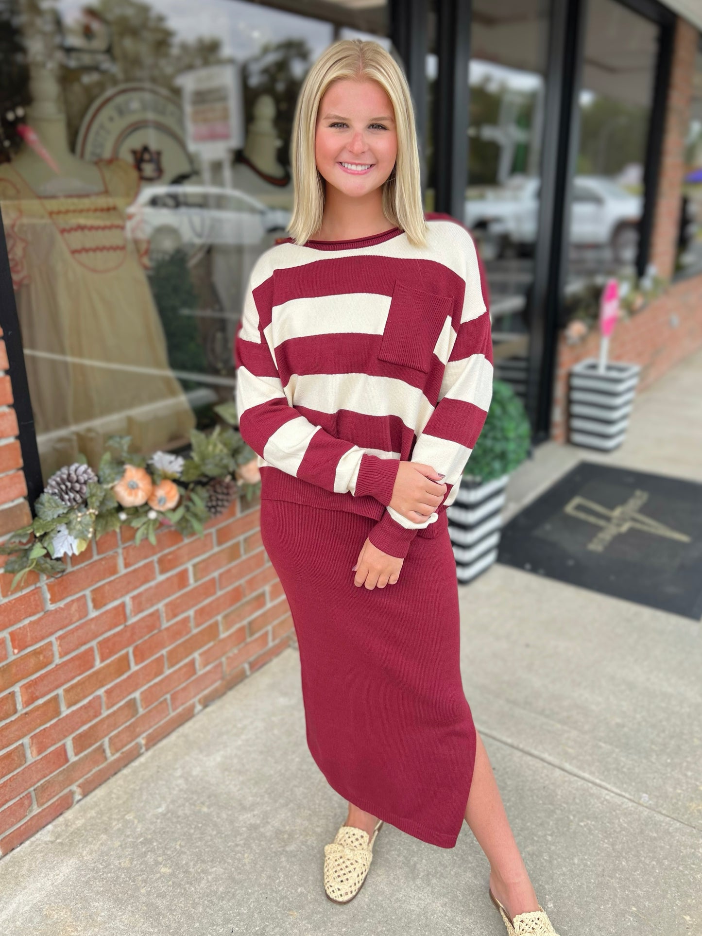 Striped Sweater + Pencil Skirt Set