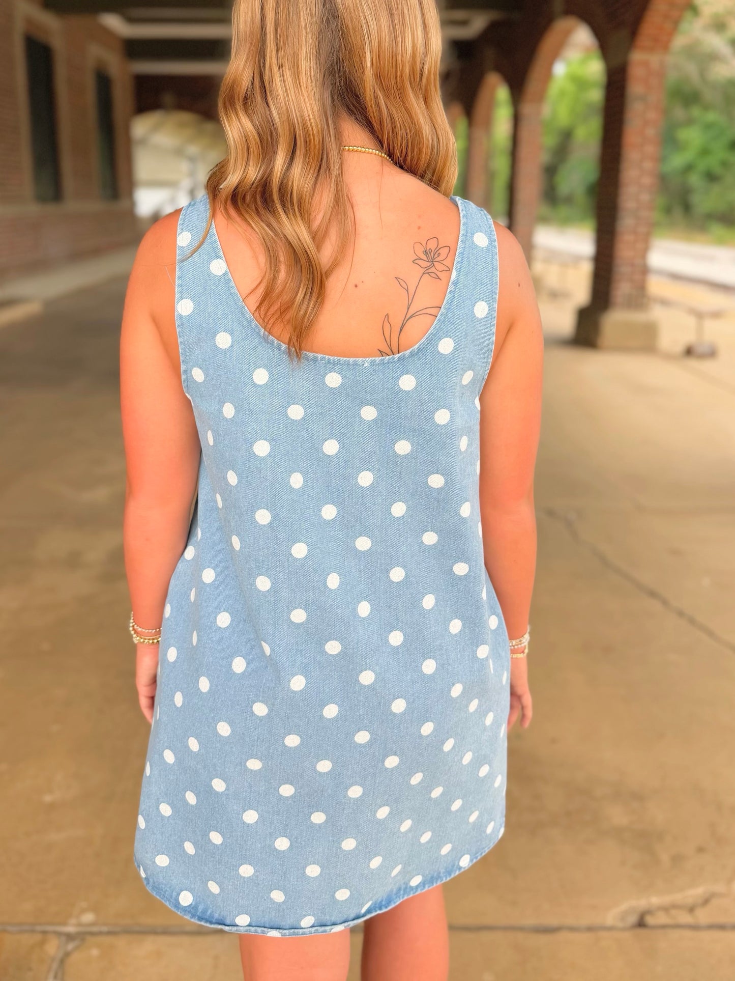 Polka Dot Denim Mini Dress