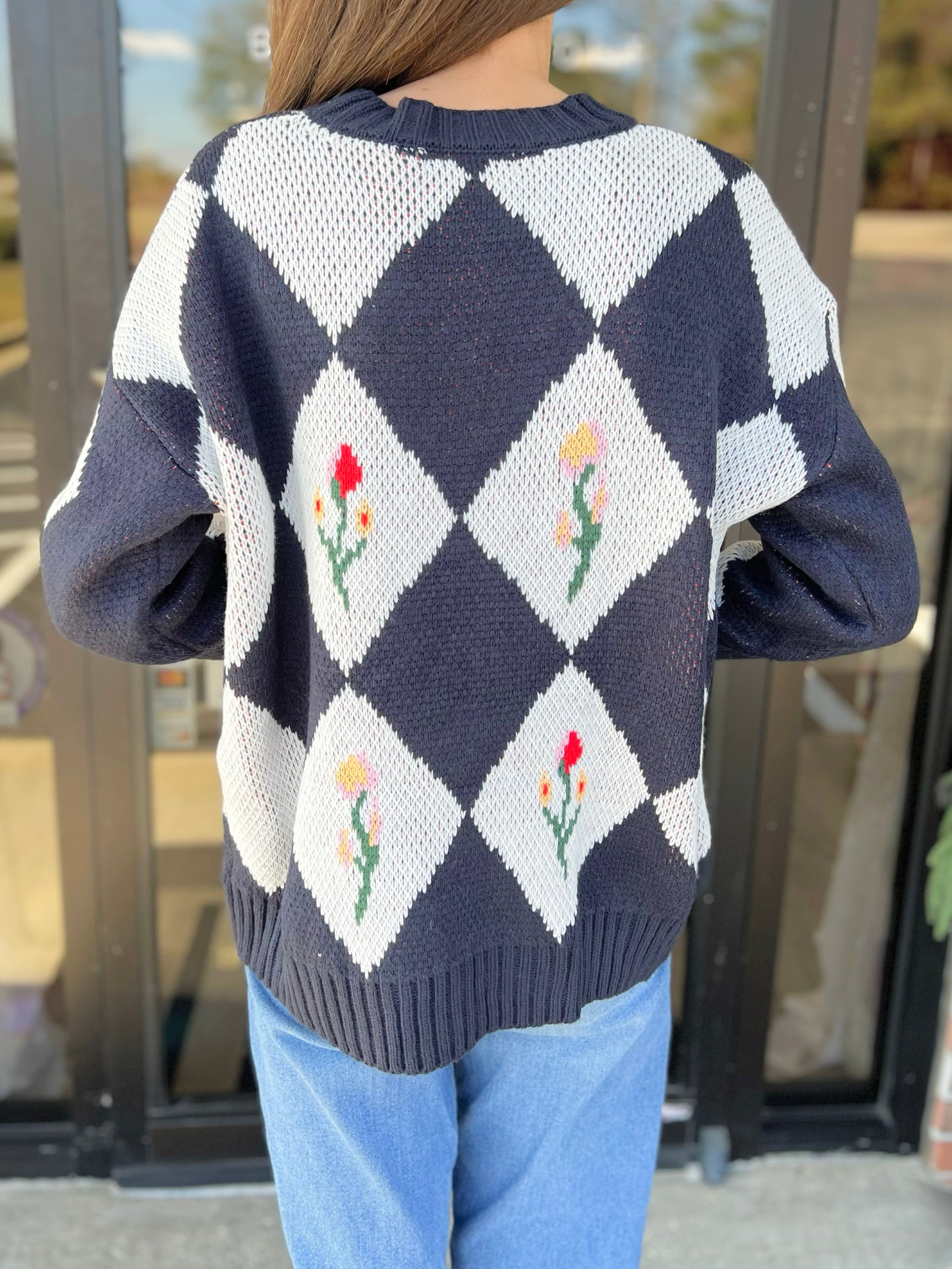 Diamond Flower Print Sweater