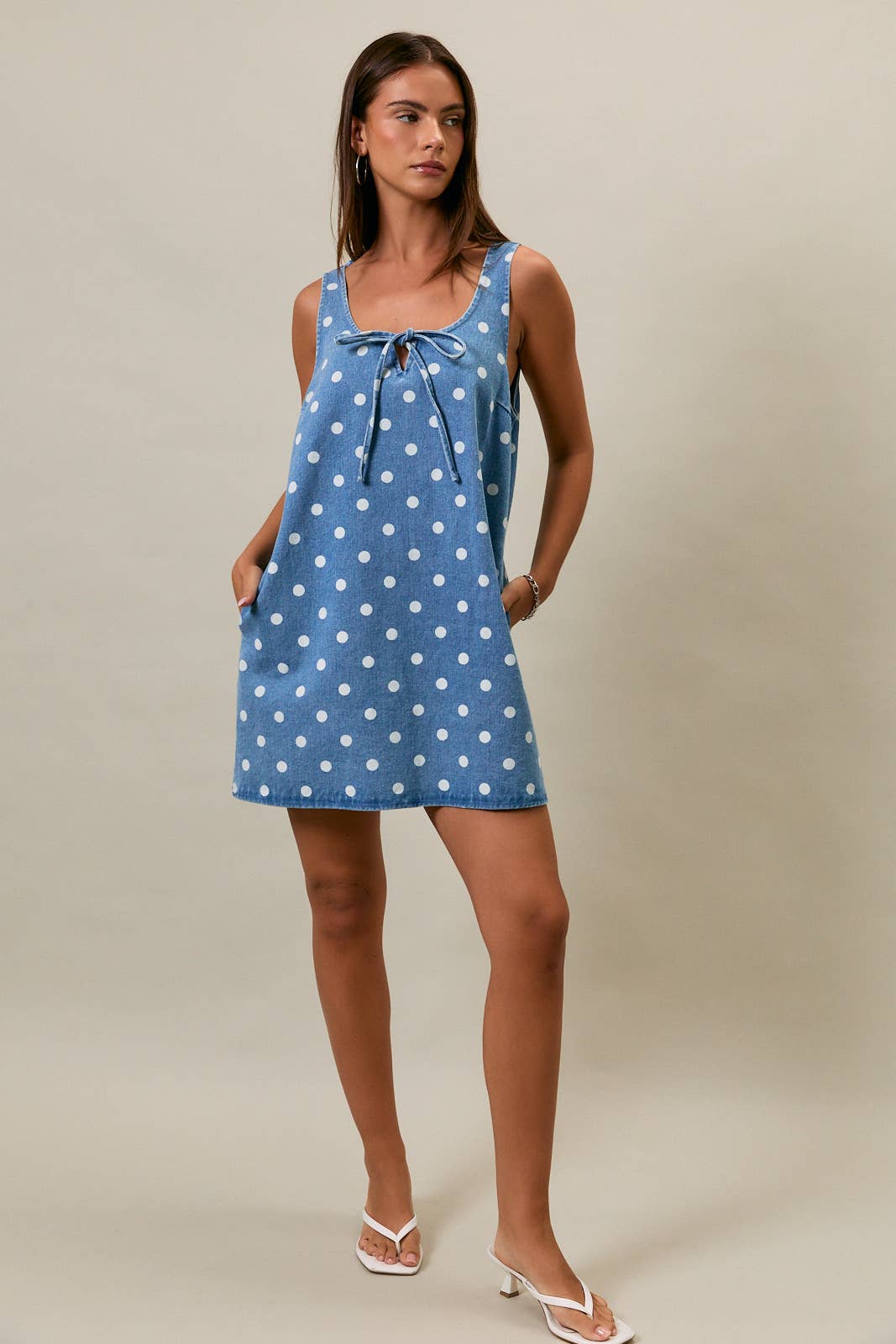Polka Dot Denim Mini Dress