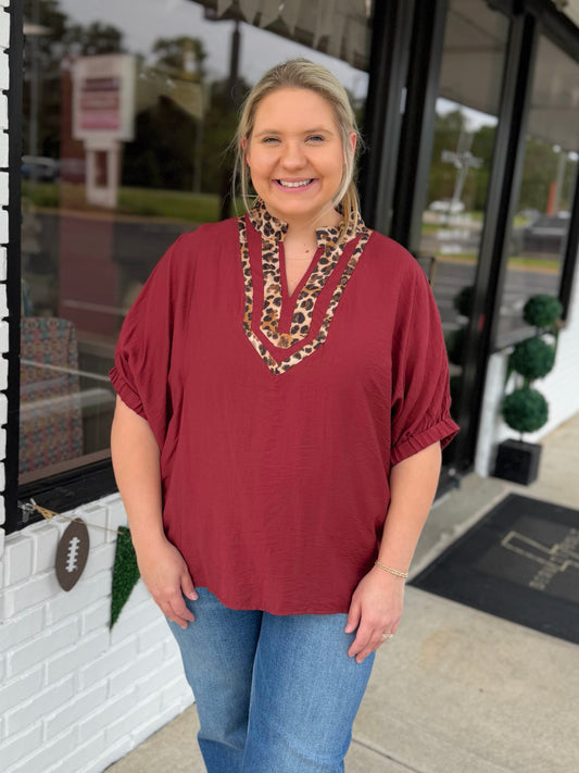 Leopard Trim Top - Curvy