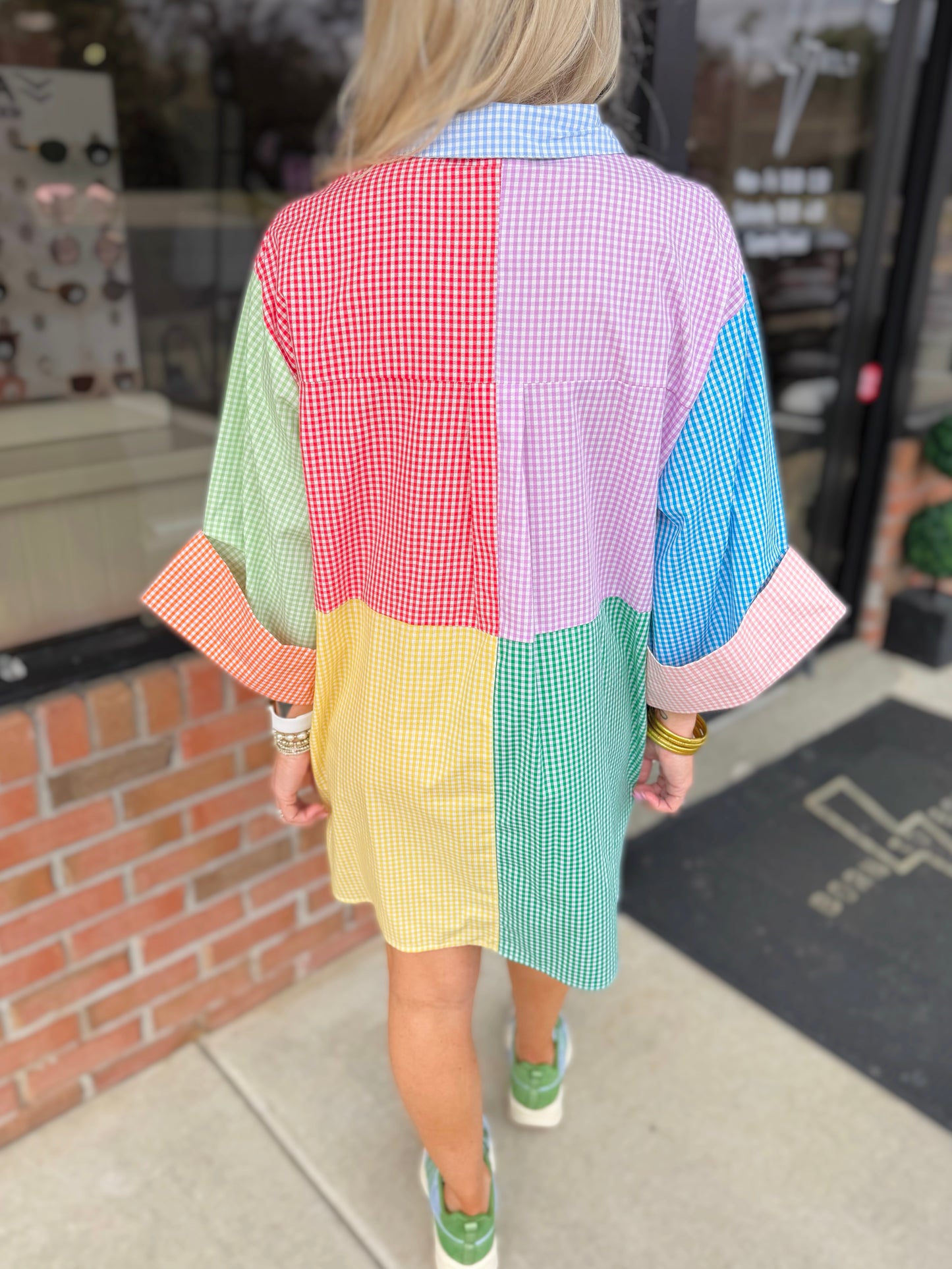 QOS Card Logo Color Block Tunic Dress