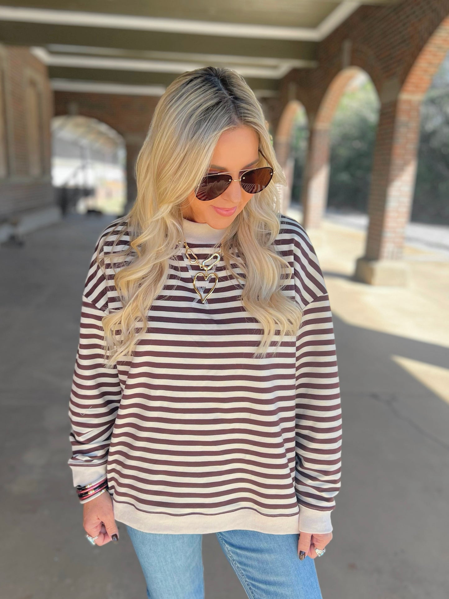 Mock Neck Striped Top