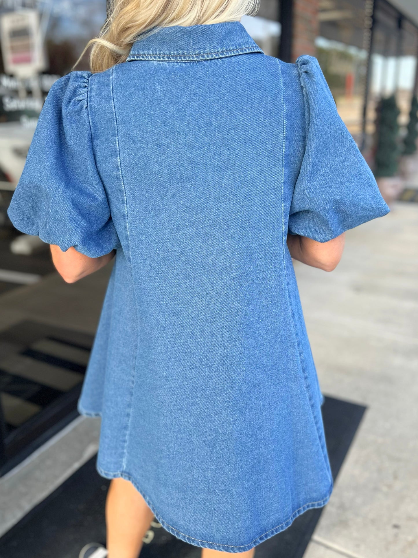 Bow Button Denim Dress