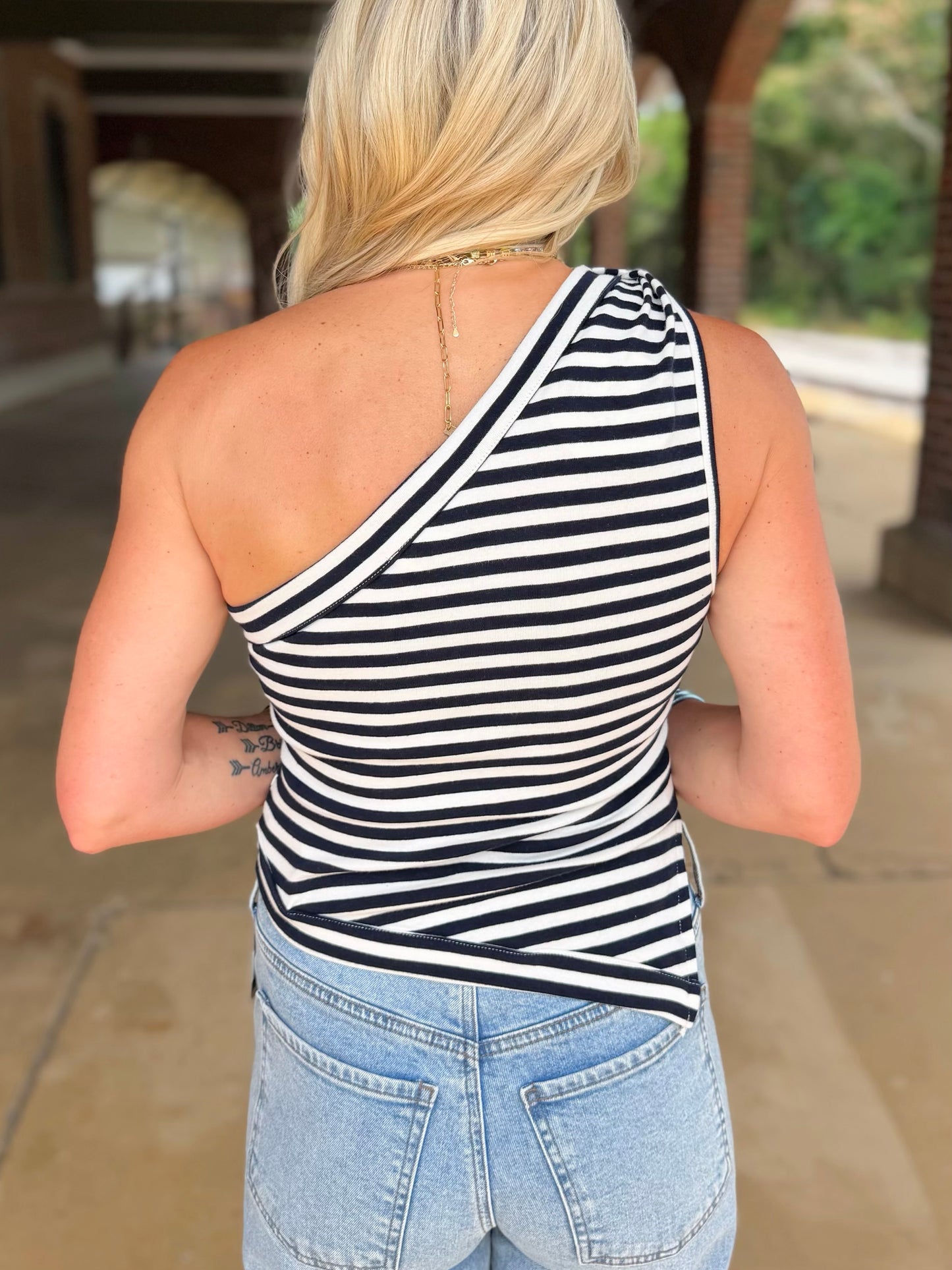 One Shoulder Stripe Top