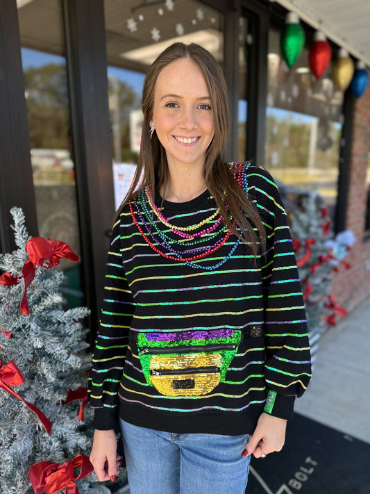 QOS Fanny Pack Mardi Gras Bead Sweatshirt