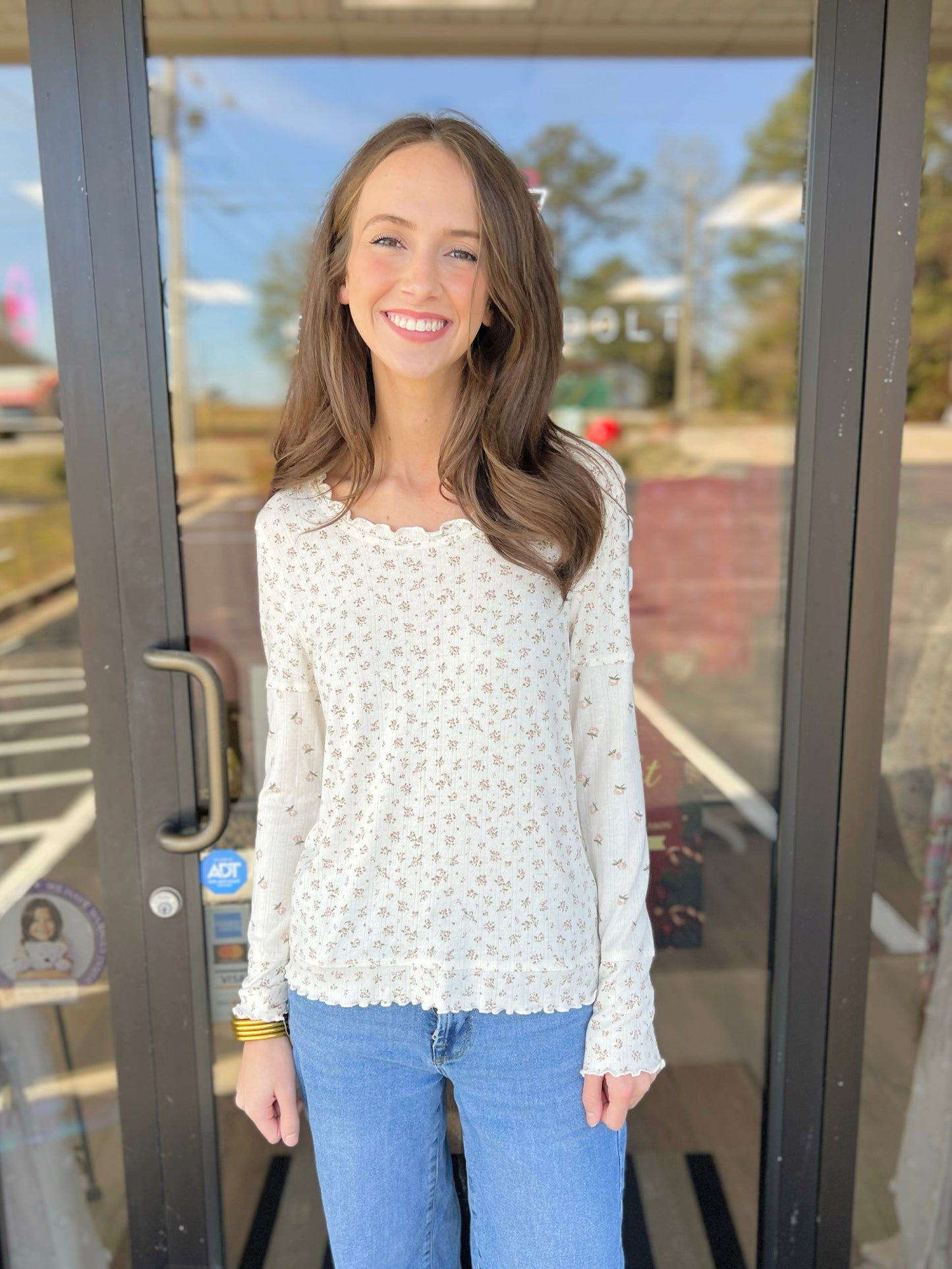 Floral Lettuce Hem Fitted Top