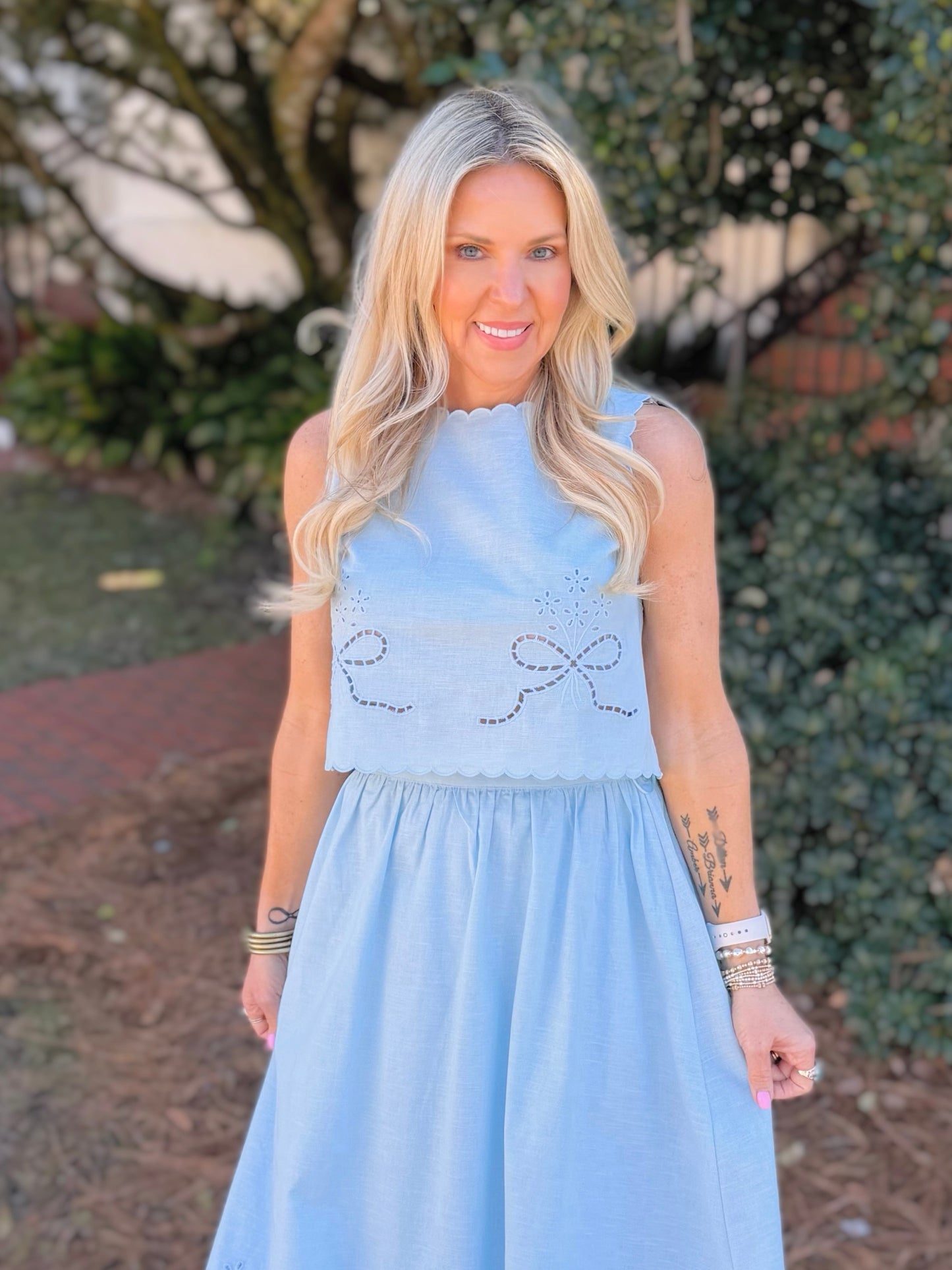 Eyelet Bow Skirt Set