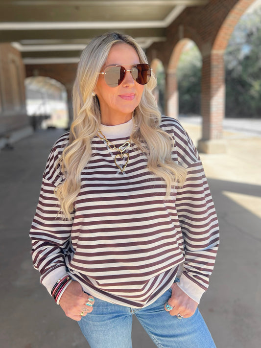 Mock Neck Striped Top