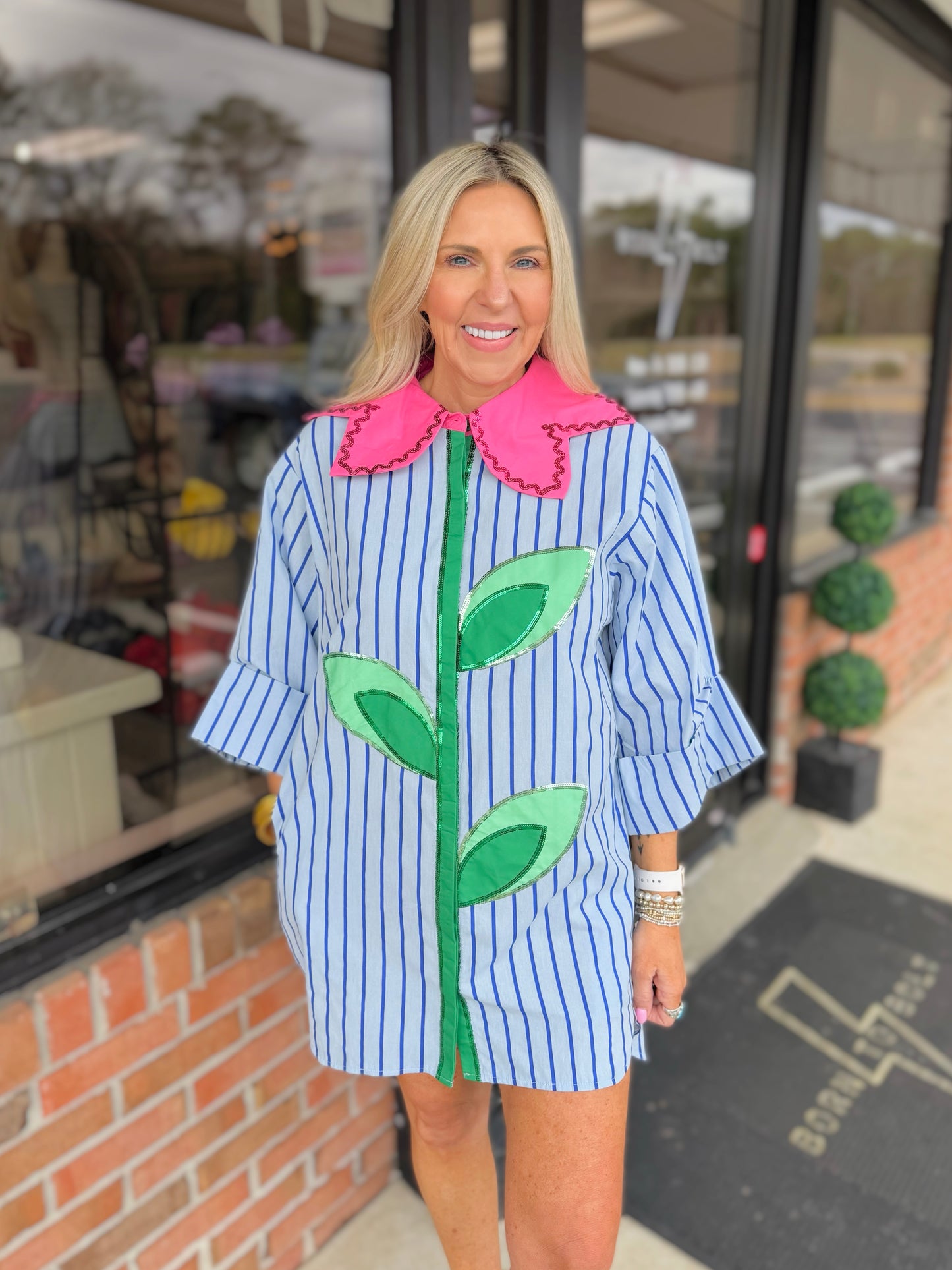 QOS Flower Collar Tunic Dress