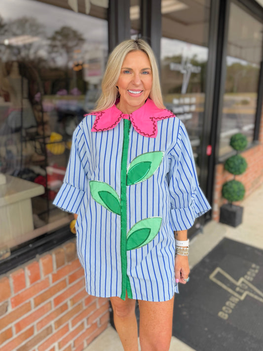 QOS Flower Collar Tunic Dress