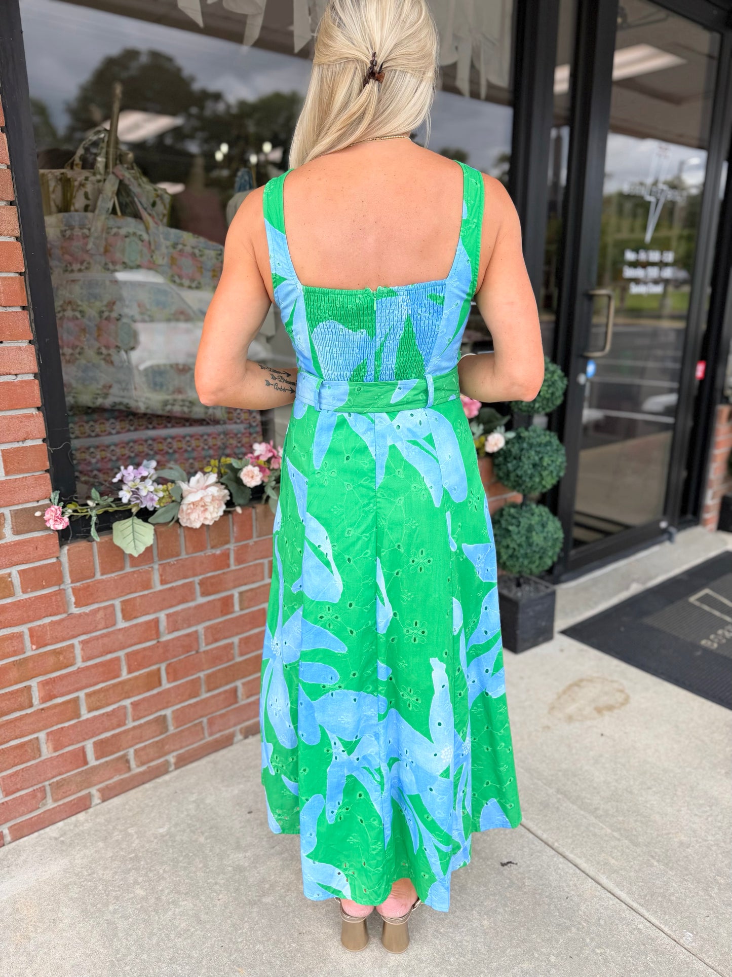 Botanical Print Belted Dress