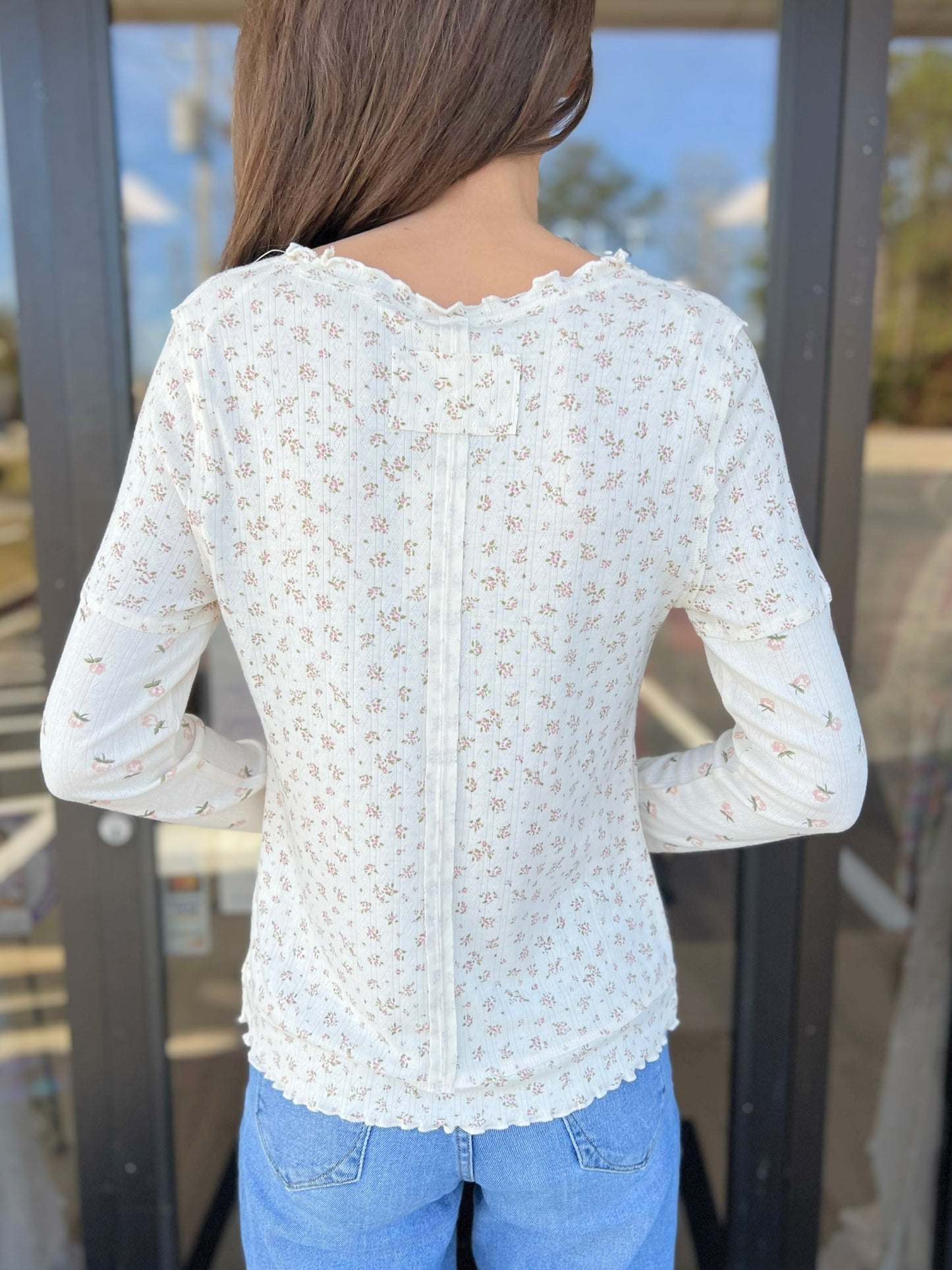 Floral Lettuce Hem Fitted Top