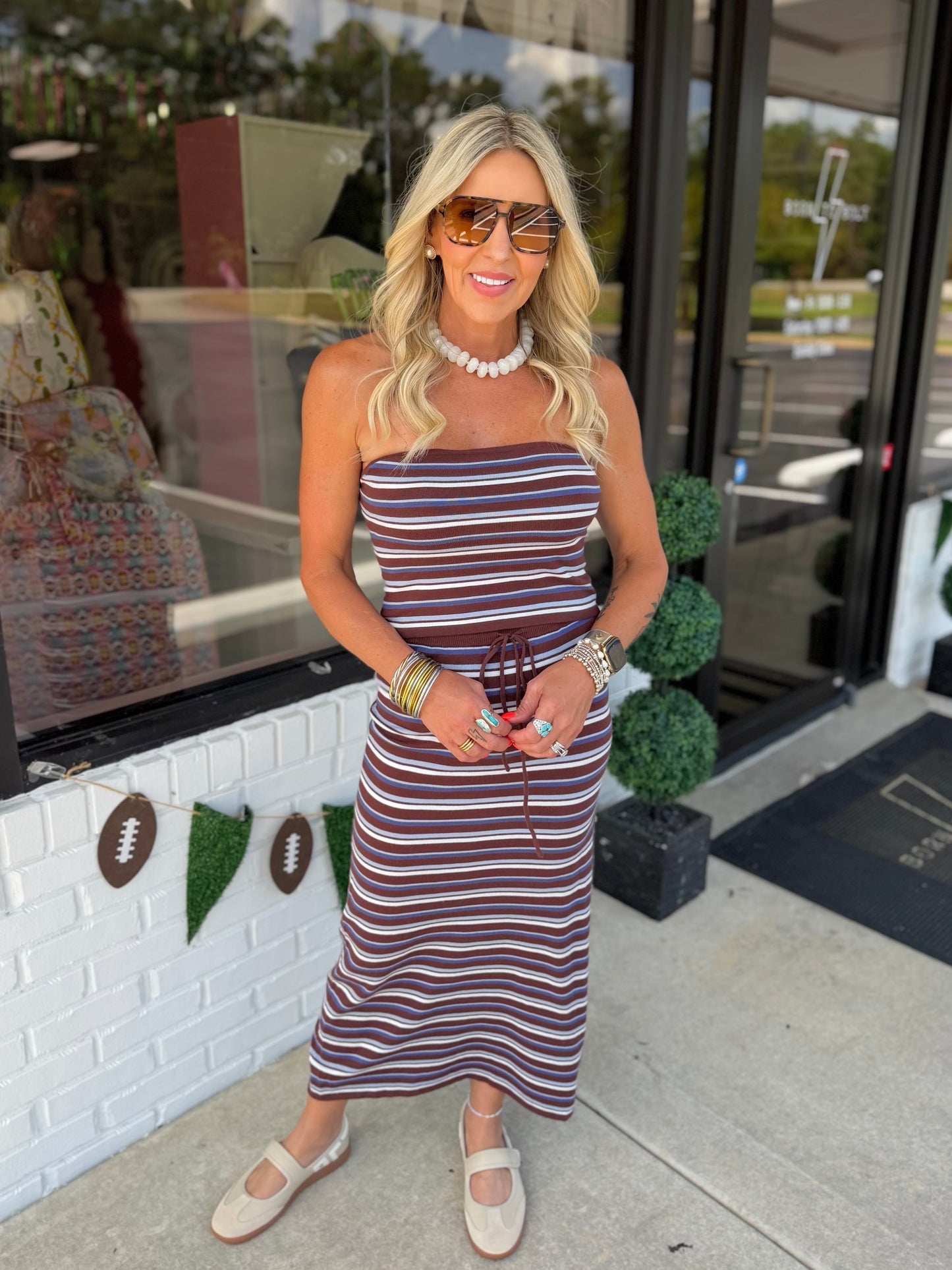 Strapless Striped Sweater Set