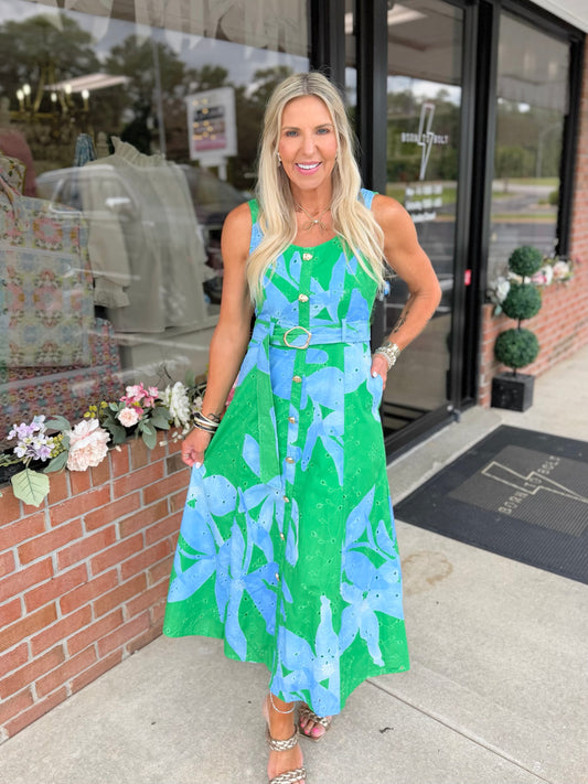 Botanical Print Belted Dress