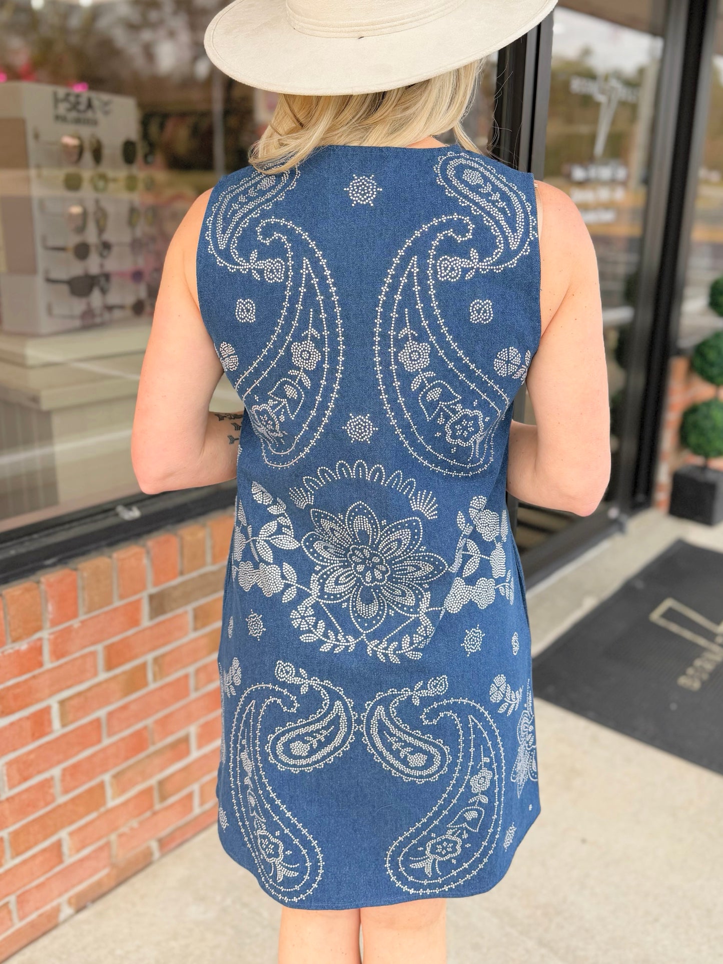 QOS Denim Paisley Tank Dress