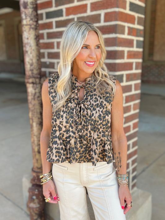 Leopard Pleated Top