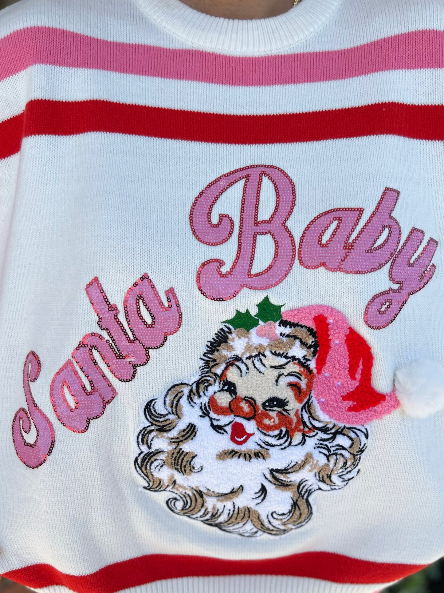 QOS Stripe Santa Baby Sweater