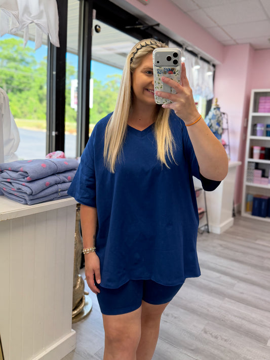 V-Neck Top & Biker Shorts Set