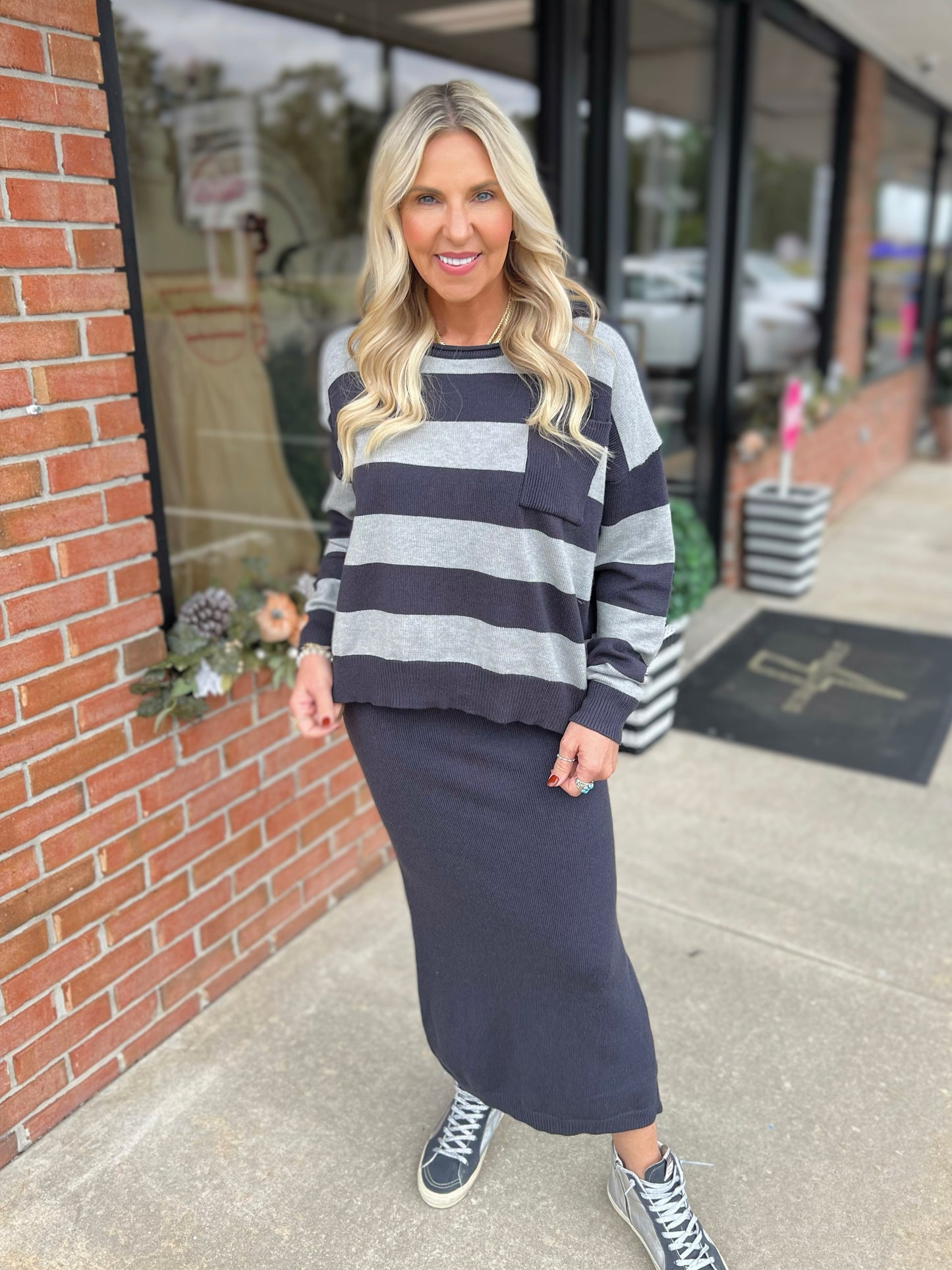 Striped Sweater + Pencil Skirt Set