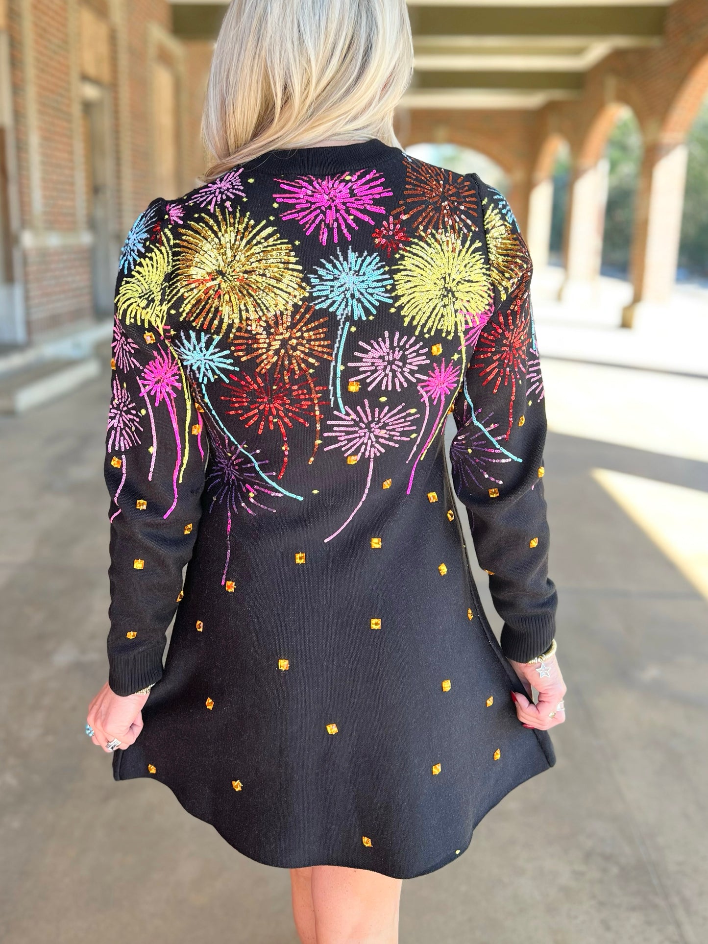 QOS Firework Jeweled Sweater Dress