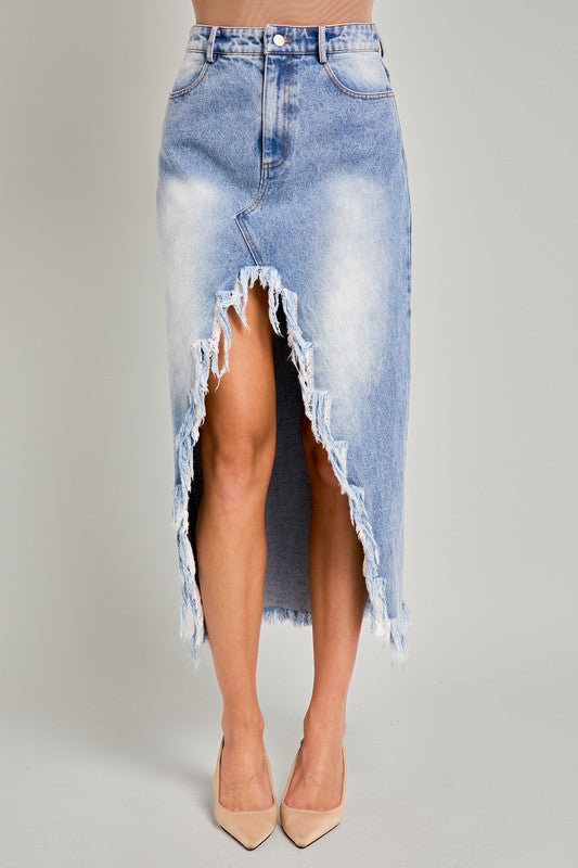 Frayed Hem Midi Skirt