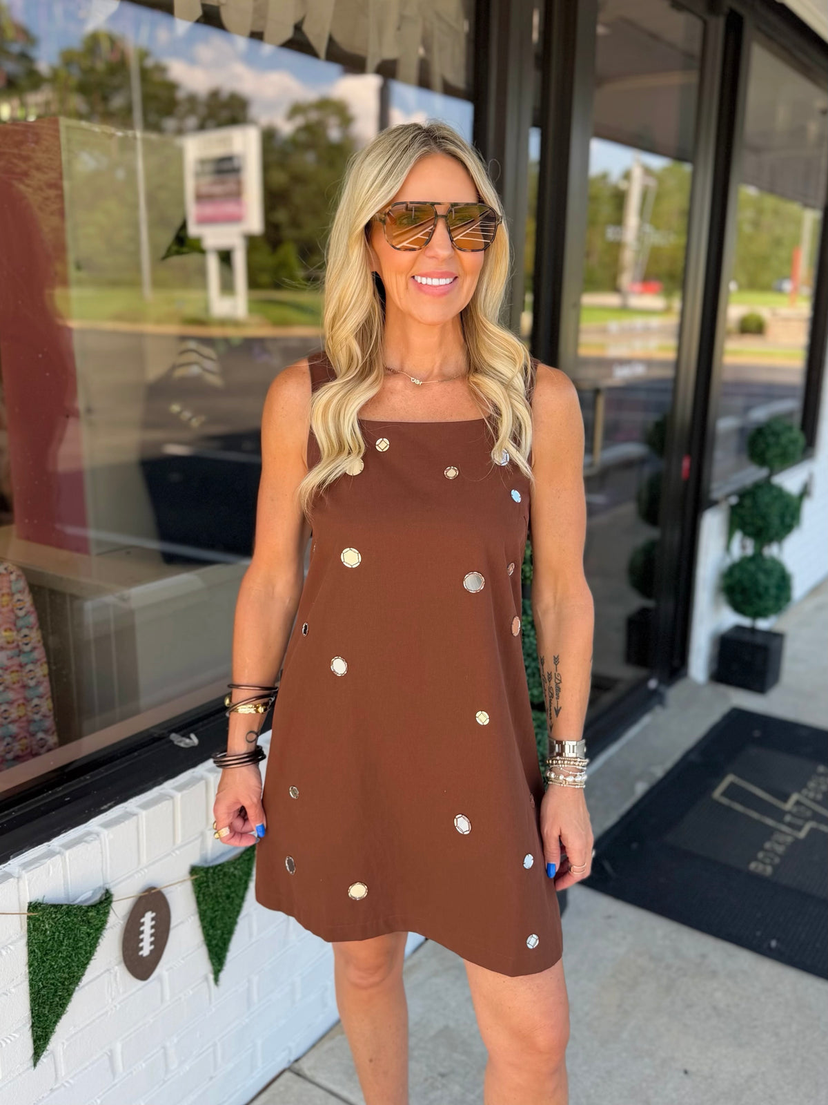 Mirror Embellished Mini Dress