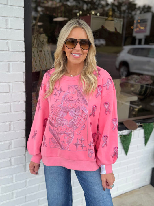 QOS Breast Cancer Ribbon Queen Card Sweatshirt