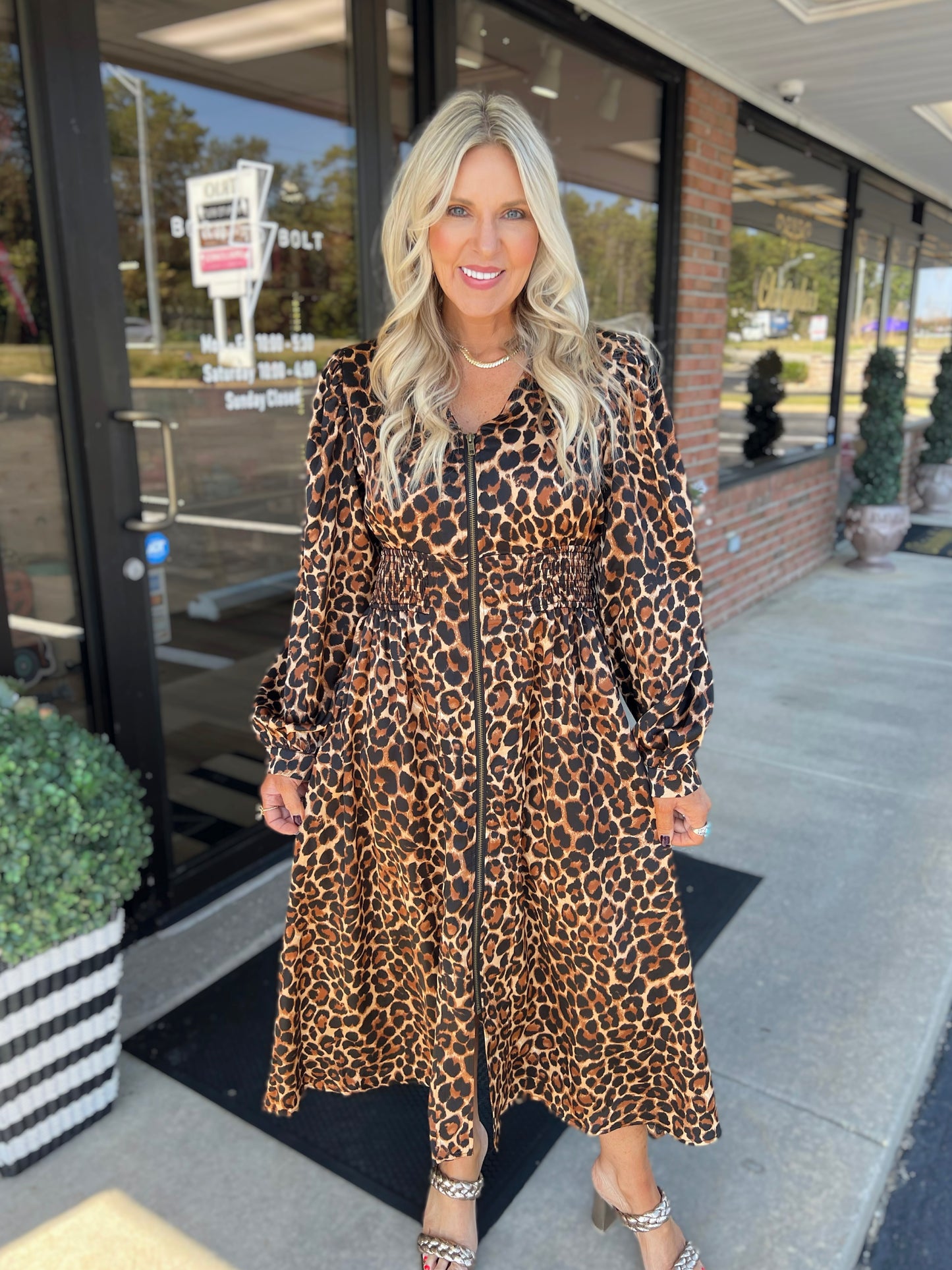 Leopard Long Sleeve Midi Dress