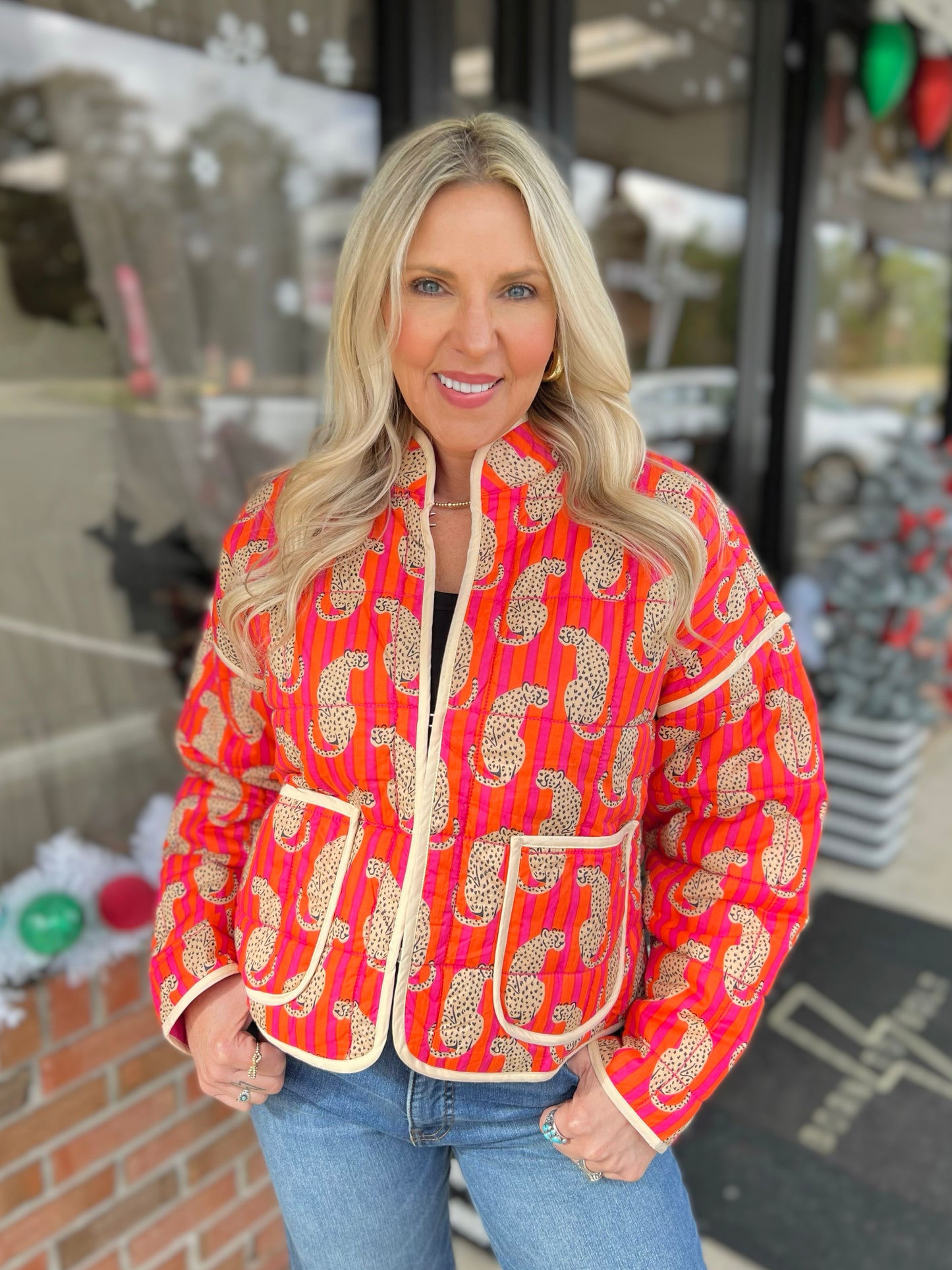 Quilted Striped Cheetah Jacket