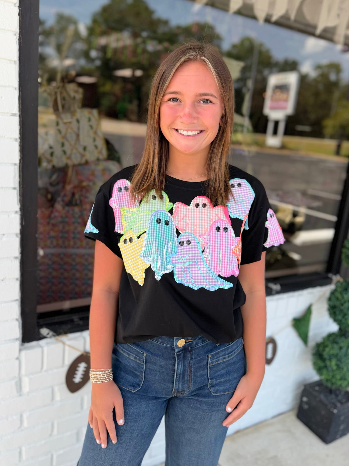 QOS Multi Gingham Ghost Patch Tee