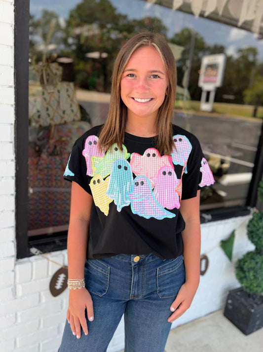 QOS Multi Gingham Ghost Patch Tee