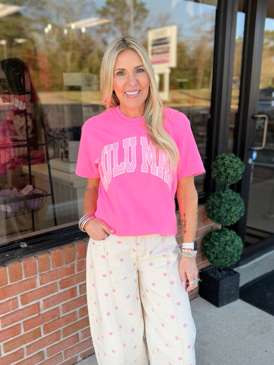 LULU MAC: Neon Pink Polka Dot Tee