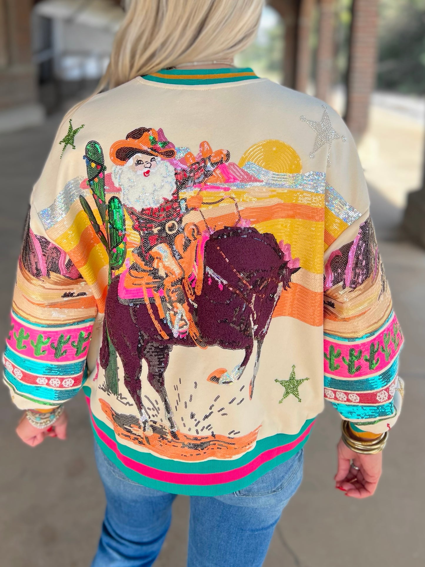 QOS Vintage Cowboy Santa Sweatshirt