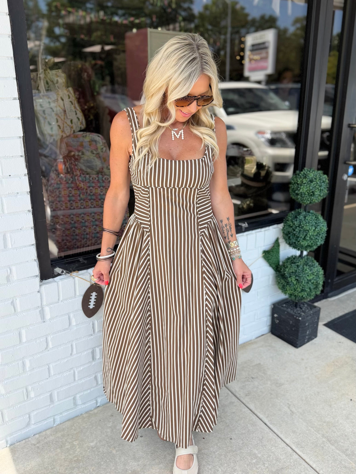 Buckle Detail Striped Dress
