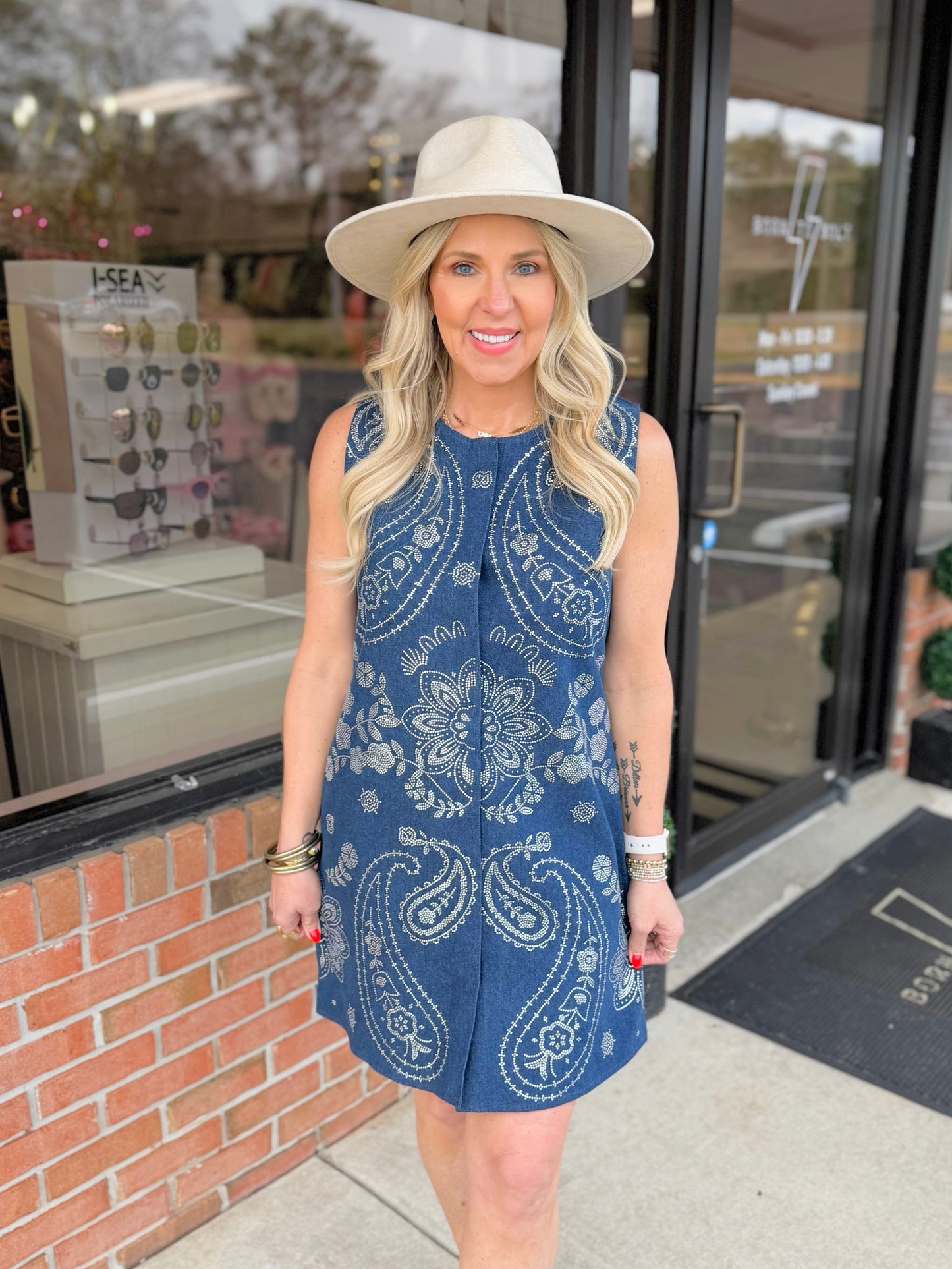 QOS Denim Paisley Tank Dress